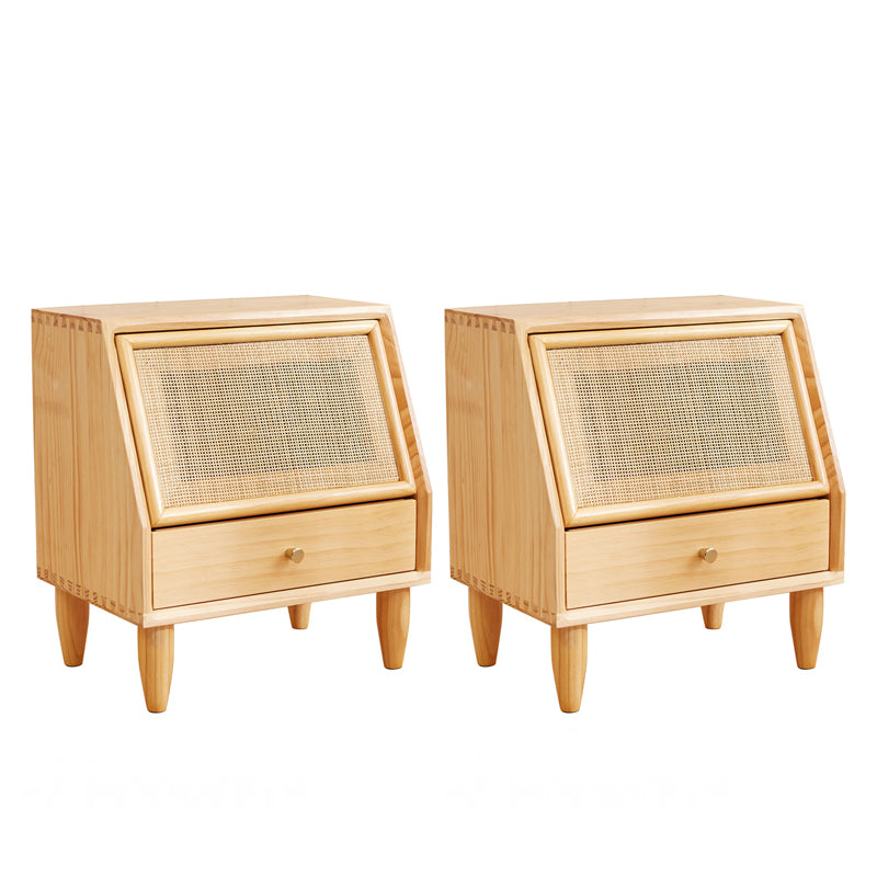 Modern Lower Shelf Nightstand Rattan Bedside Cabinet with Drawer for Bedroom