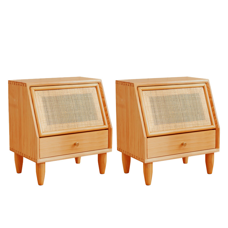 Modern Lower Shelf Nightstand Rattan Bedside Cabinet with Drawer for Bedroom