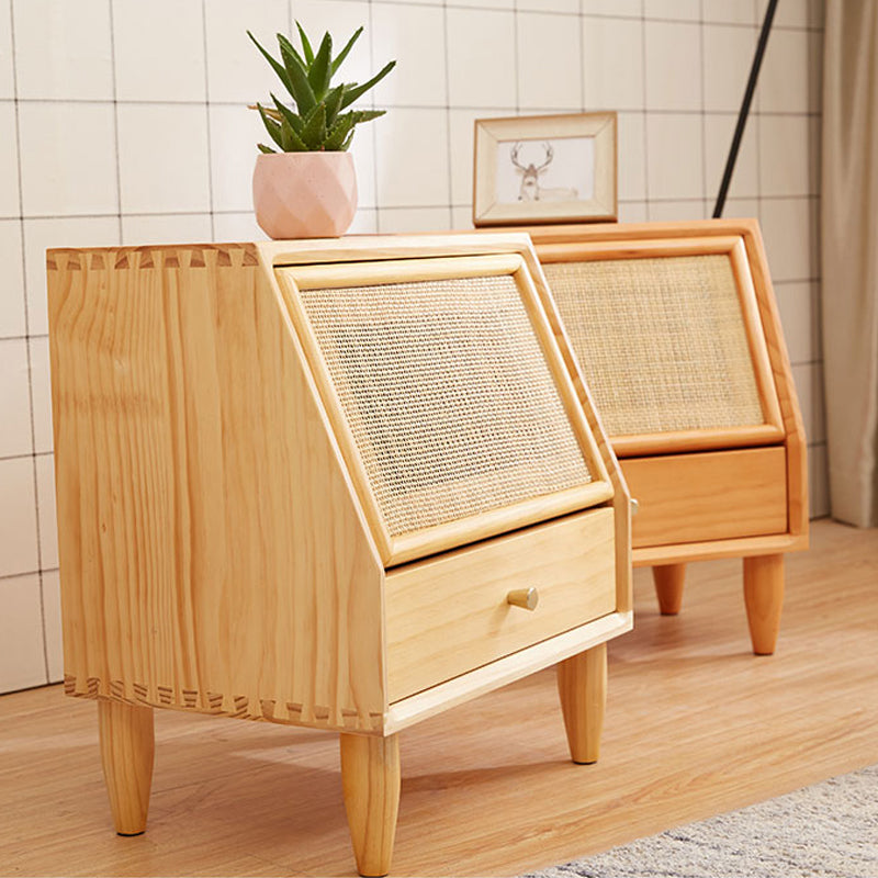 Modern Lower Shelf Nightstand Rattan Bedside Cabinet with Drawer for Bedroom