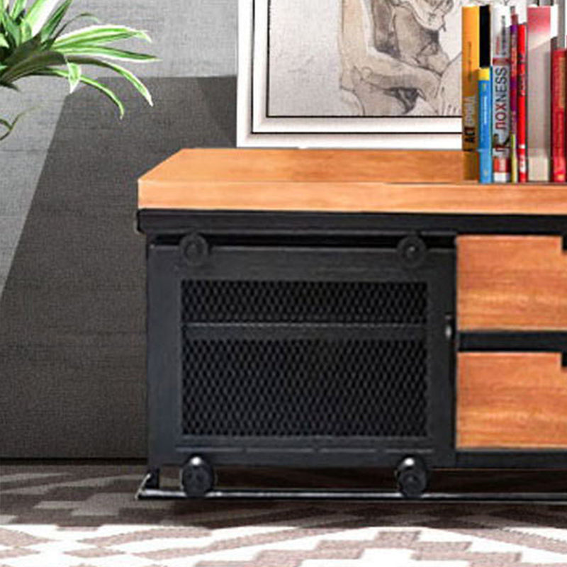 Wooden and Metal TV Cabinet Industrial Style Retro Home TV Stand Console