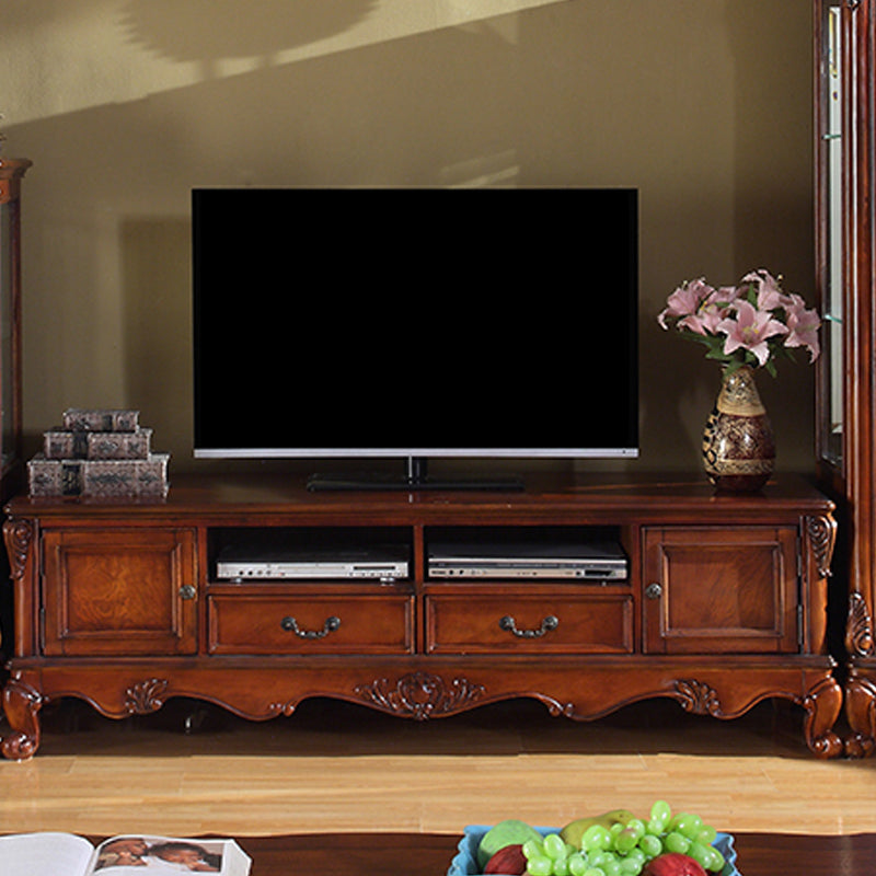 Brown Wooden TV Cabinet Traditional Style Home Living Room TV Stand Console with Drawers