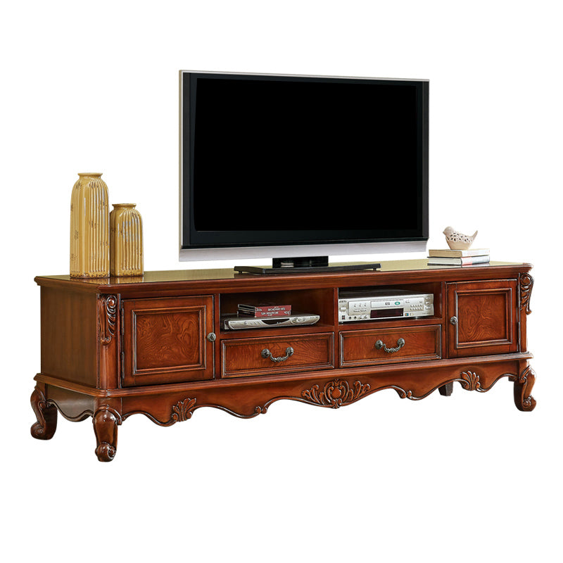 Brown Wooden TV Cabinet Traditional Style Home Living Room TV Stand Console with Drawers