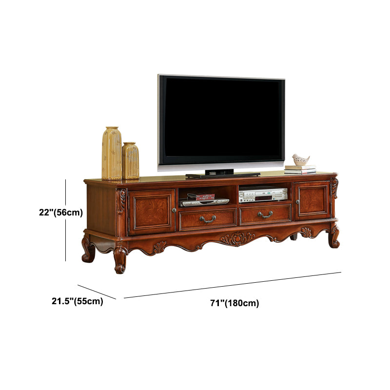 Brown Wooden TV Cabinet Traditional Style Home Living Room TV Stand Console with Drawers