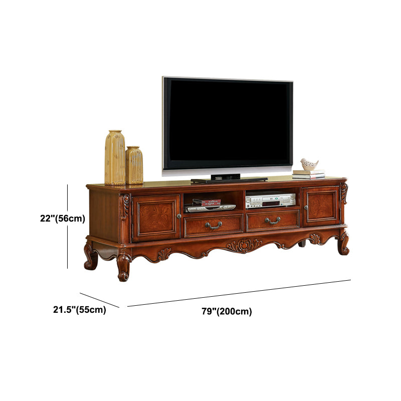 Brown Wooden TV Cabinet Traditional Style Home Living Room TV Stand Console with Drawers