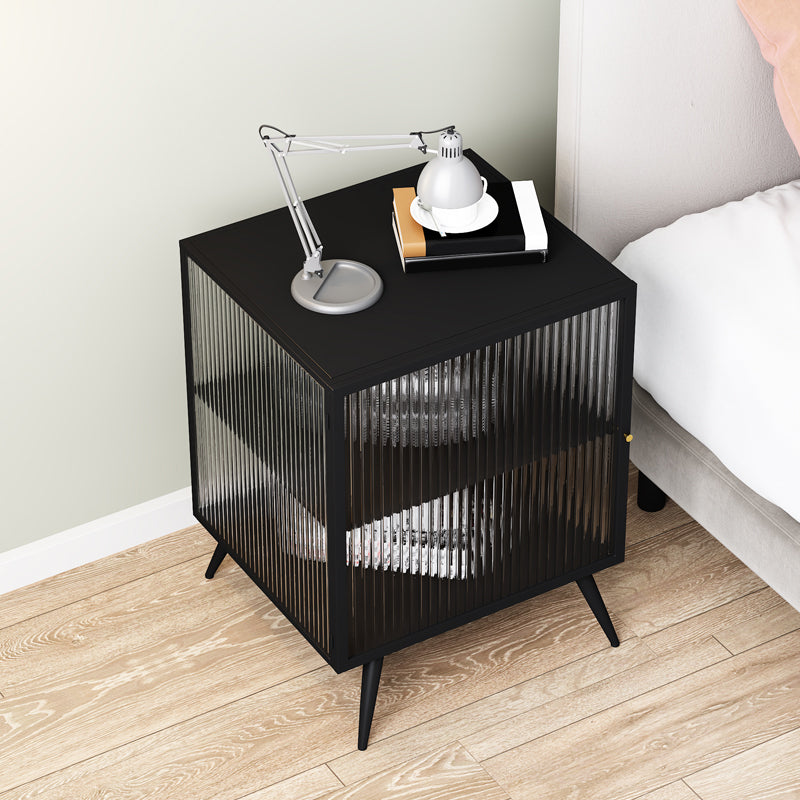 Modern Lower Shelf Nightstand Metal Bedside Cabinet with Glass Door for Bedroom