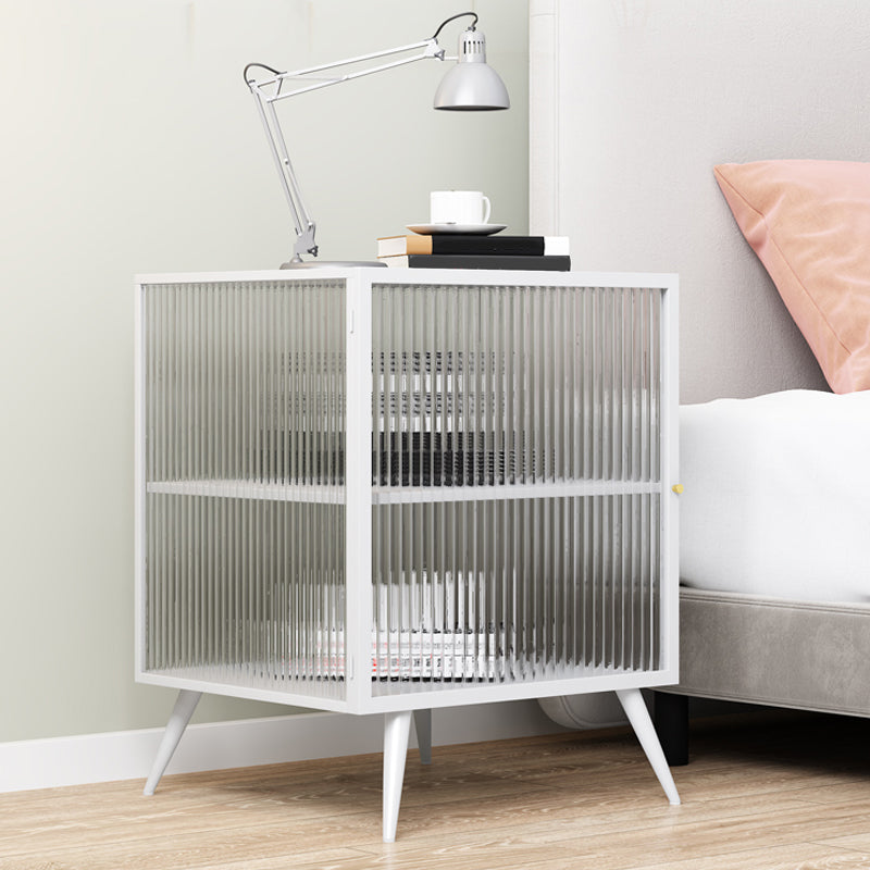 Modern Lower Shelf Nightstand Metal Bedside Cabinet with Glass Door for Bedroom