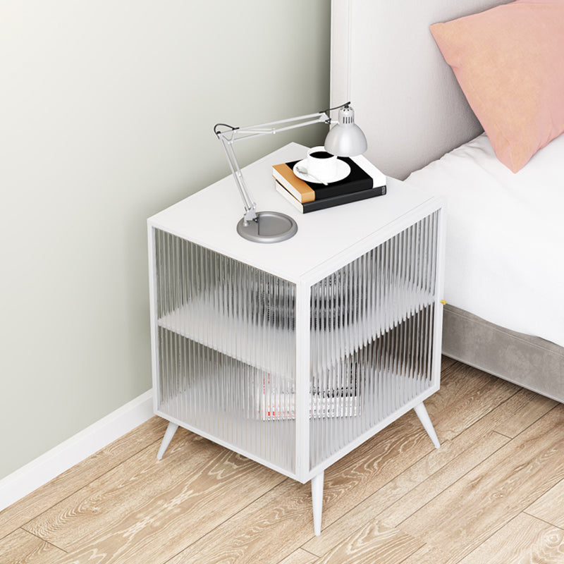 Modern Lower Shelf Nightstand Metal Bedside Cabinet with Glass Door for Bedroom