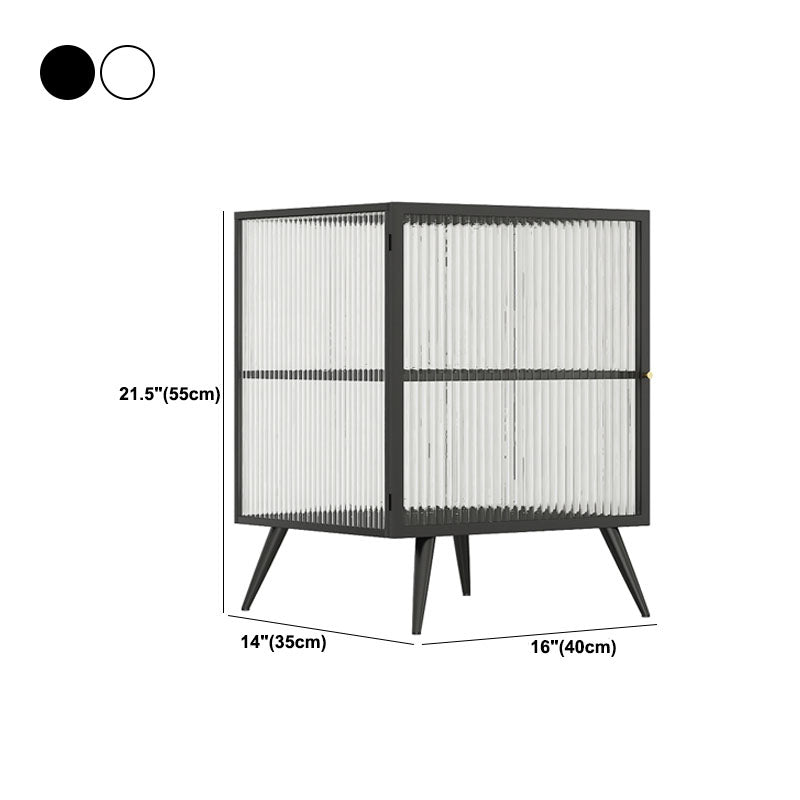 Modern Lower Shelf Nightstand Metal Bedside Cabinet with Glass Door for Bedroom