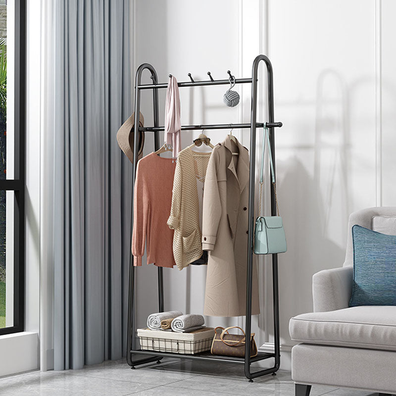 Modern Entryway Kit Metal Framed Hanging Rails and 5 Hooks with Lower Shelf Coat Hanger