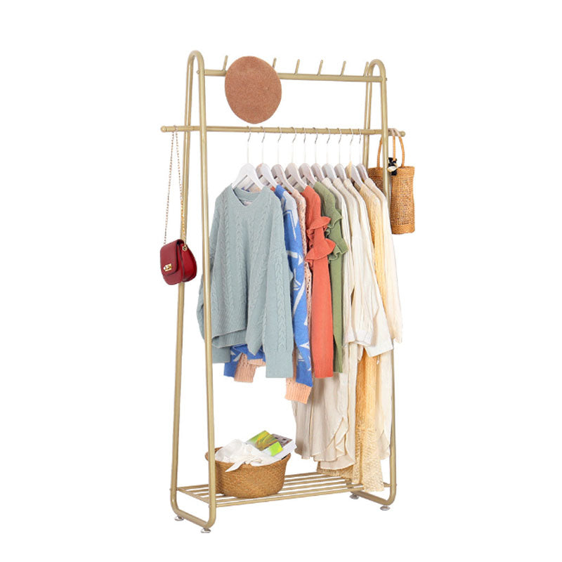 Modern Entryway Kit Metal Framed Hanging Rails and 5 Hooks with Lower Shelf Coat Hanger