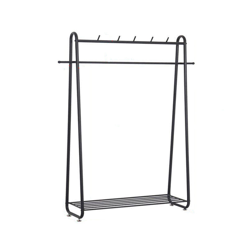 Modern Entryway Kit Metal Framed Hanging Rails and 5 Hooks with Lower Shelf Coat Hanger