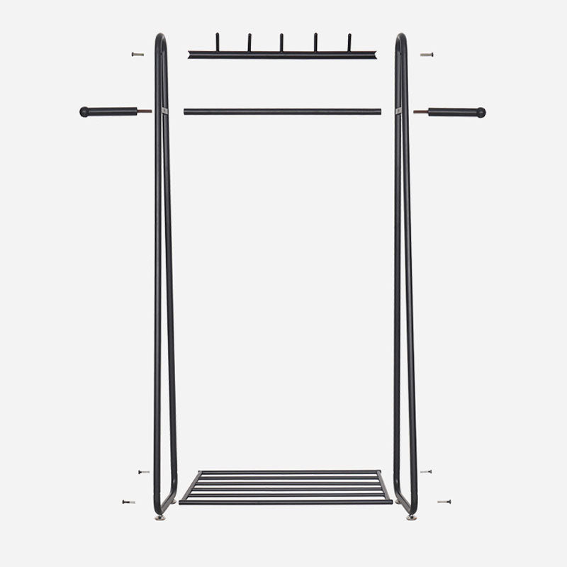 Modern Entryway Kit Metal Framed Hanging Rails and 5 Hooks with Lower Shelf Coat Hanger