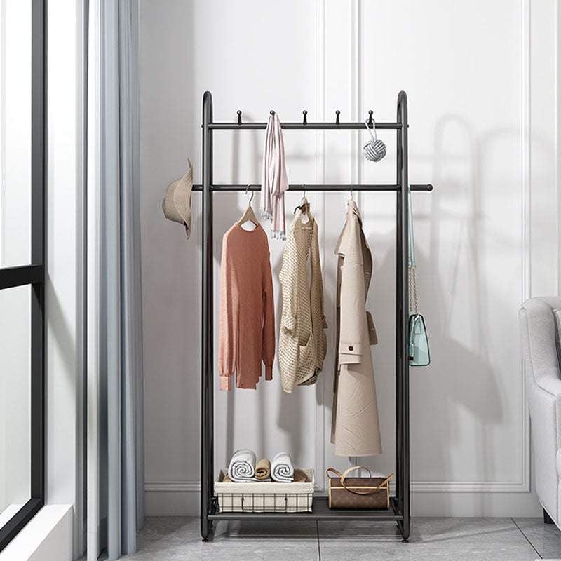 Modern Entryway Kit Metal Framed Hanging Rails and 5 Hooks with Lower Shelf Coat Hanger