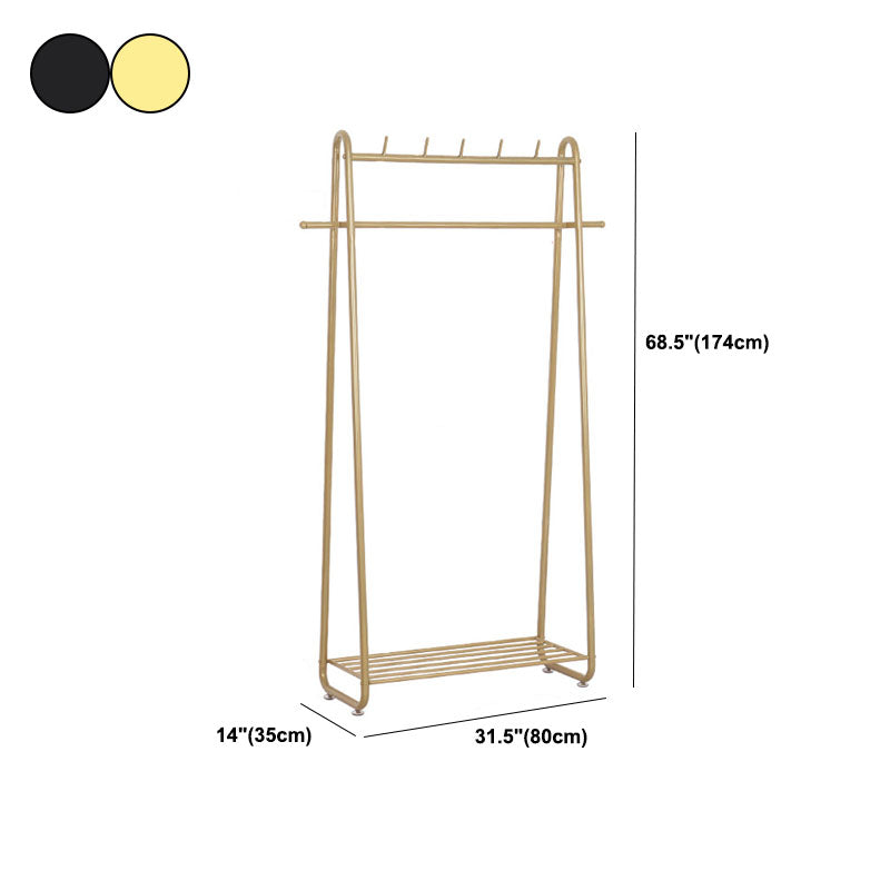 Modern Entryway Kit Metal Framed Hanging Rails and 5 Hooks with Lower Shelf Coat Hanger