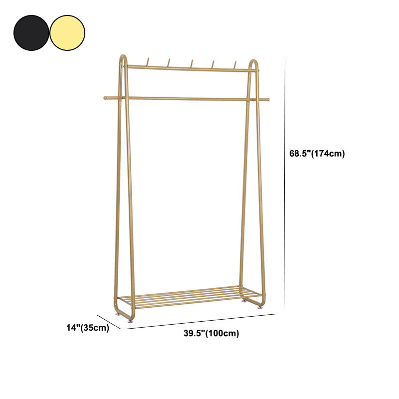 Modern Entryway Kit Metal Framed Hanging Rails and 5 Hooks with Lower Shelf Coat Hanger