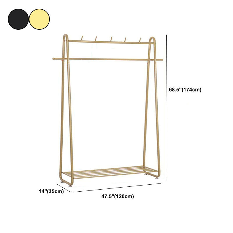 Modern Entryway Kit Metal Framed Hanging Rails and 5 Hooks with Lower Shelf Coat Hanger