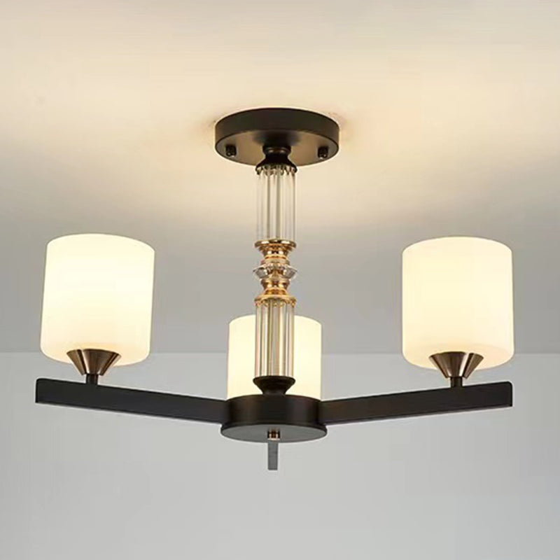 Metal Modern Flush Mount Cylinder Shape Ceiling Light with Glass Shade for Living Room