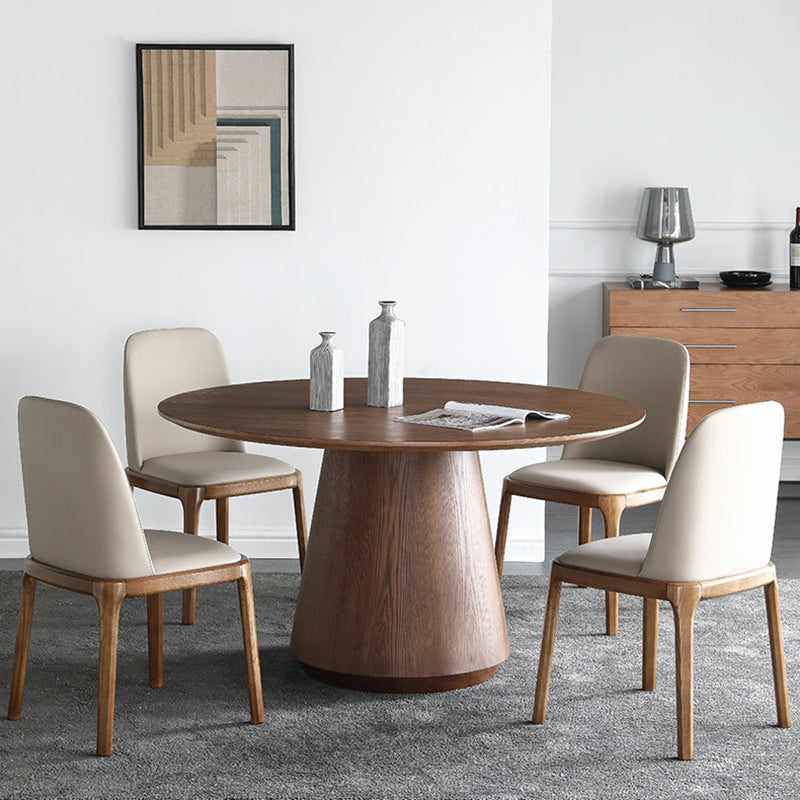 Solid Wood Dining Table Modern Round Dining Table with Pedestal Base