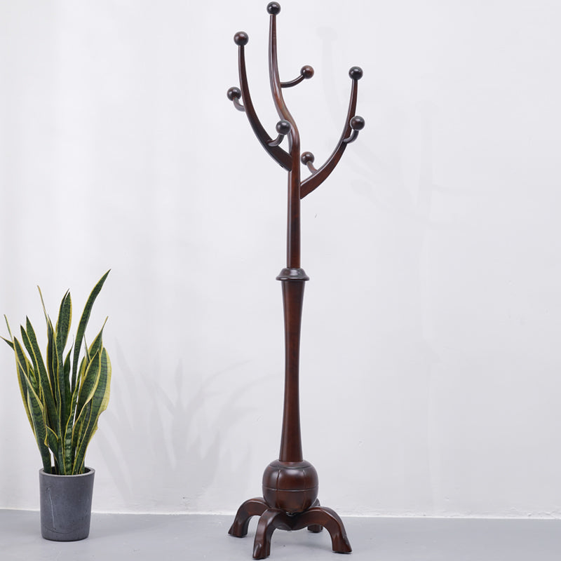 Traditional Coat Rack Free Standing Coat Hook Rubberwood Hall Stand