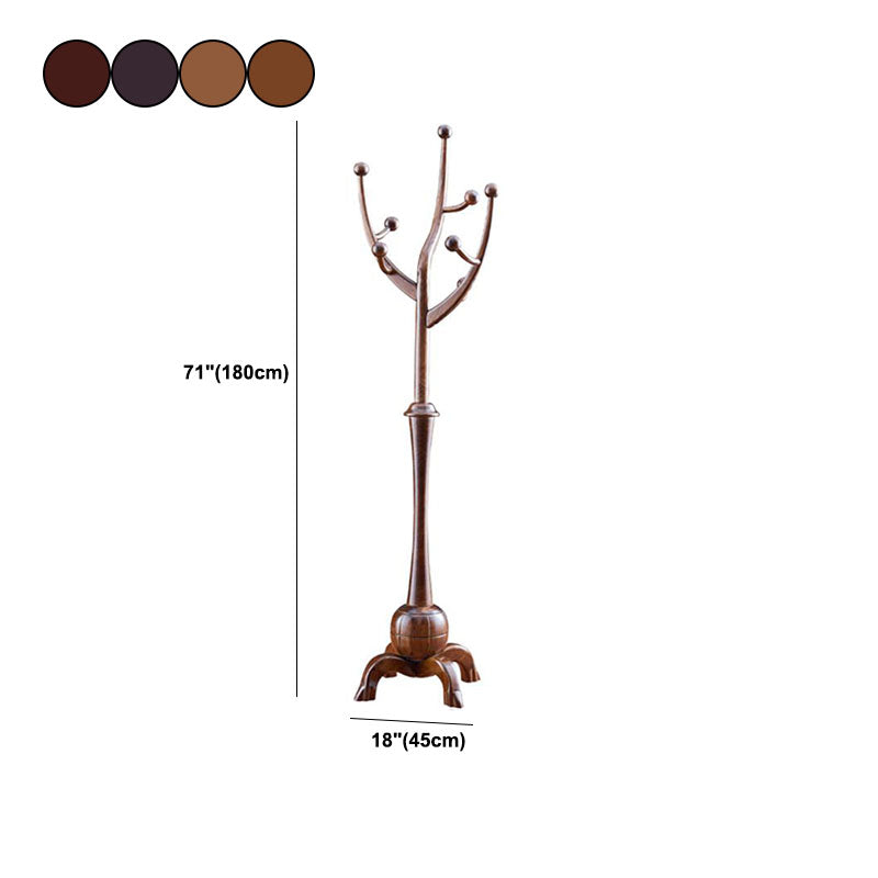 Traditional Coat Rack Free Standing Coat Hook Rubberwood Hall Stand