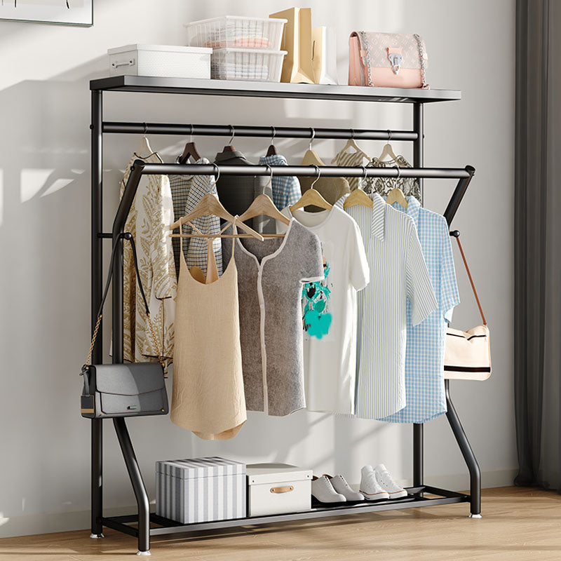 Modern Hall Stand Metal 2 Hooks Free Standing Storage Shelf Organizer Coat Rack