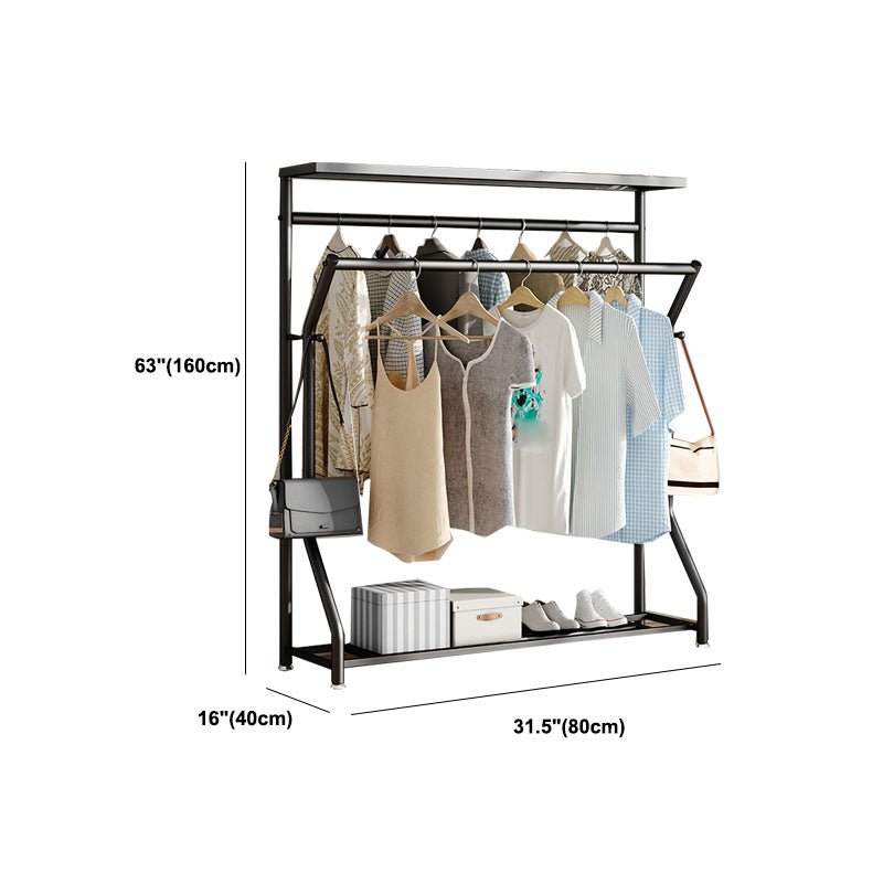 Modern Hall Stand Metal 2 Hooks Free Standing Storage Shelf Organizer Coat Rack