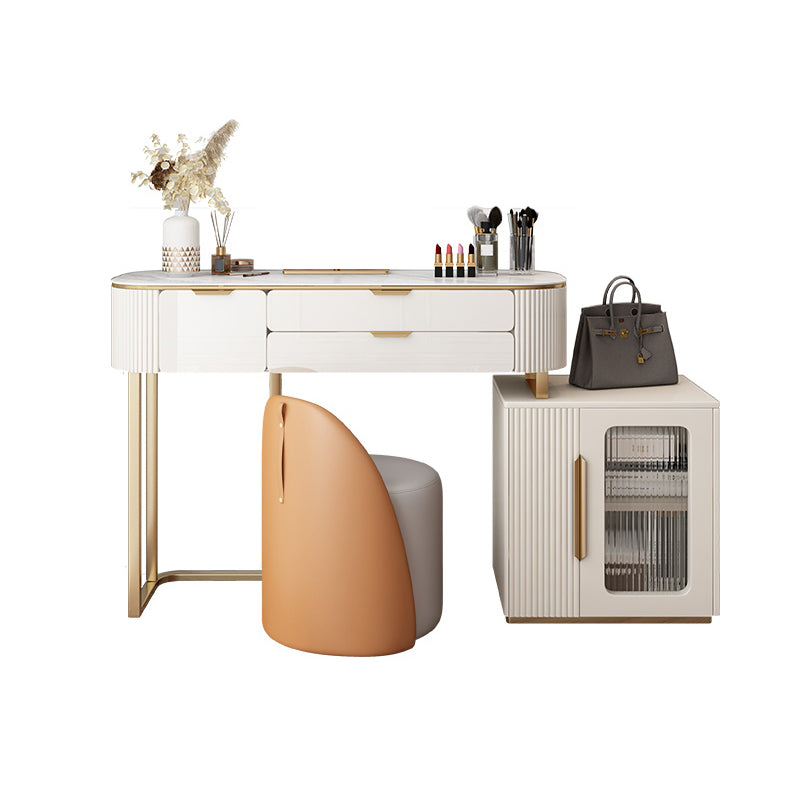 Slate Top Dressing Table Stool Set Glam Makeup Vanity Desk with Drawers
