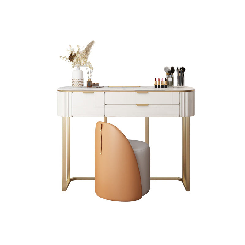 Slate Top Dressing Table Stool Set Glam Makeup Vanity Desk with Drawers