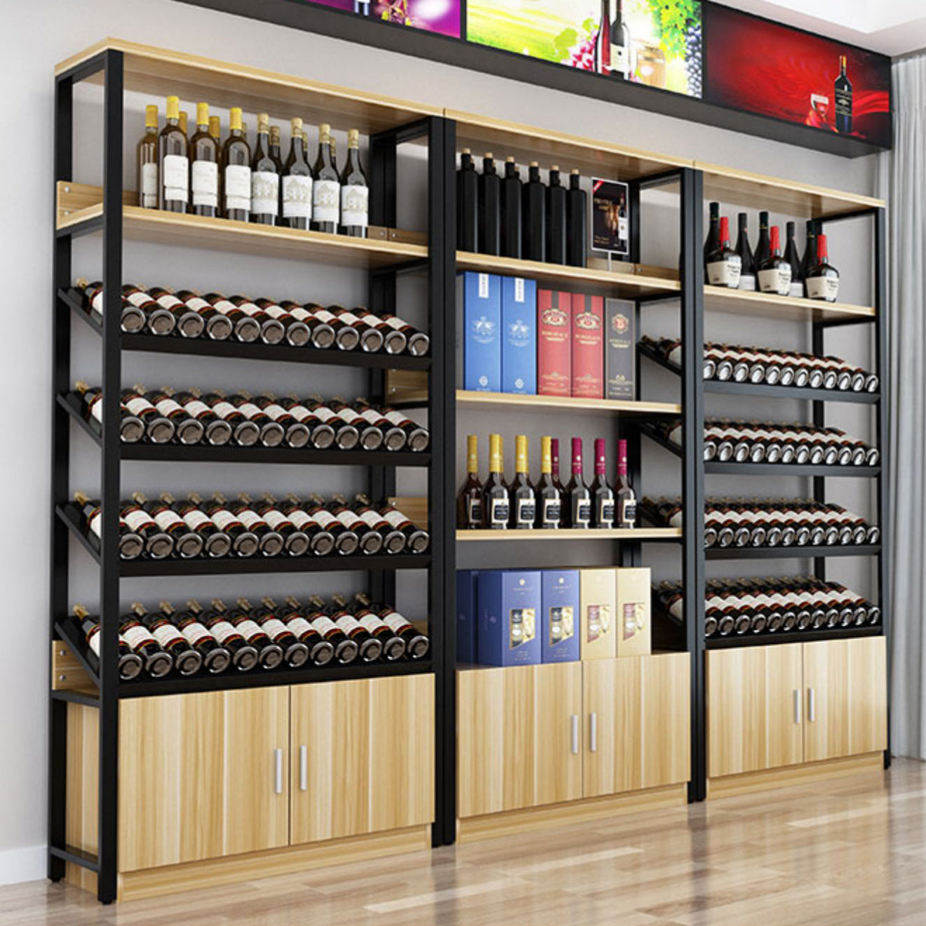 Modern Wine Bottle Holder Wood and Metal Bottle Wine Rack with Shelf