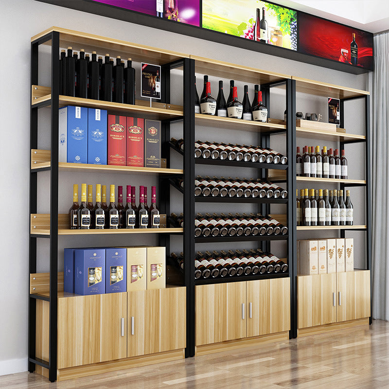 Modern Wine Bottle Holder Wood and Metal Bottle Wine Rack with Shelf