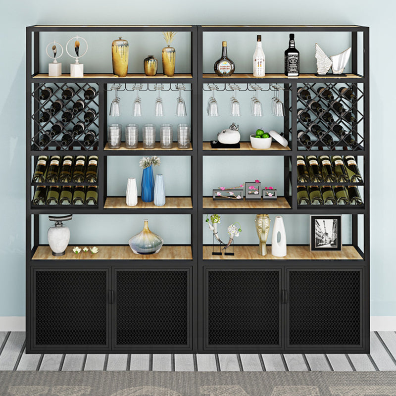 Industrial Freestanding Wine Bottle & Glass Rack Metal Bottle Holder with Shelf