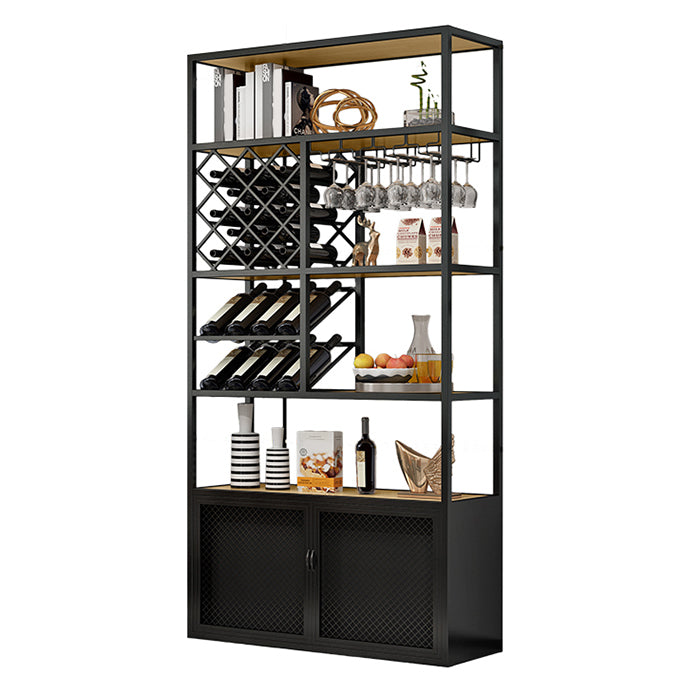 Industrial Freestanding Wine Bottle & Glass Rack Metal Bottle Holder with Shelf