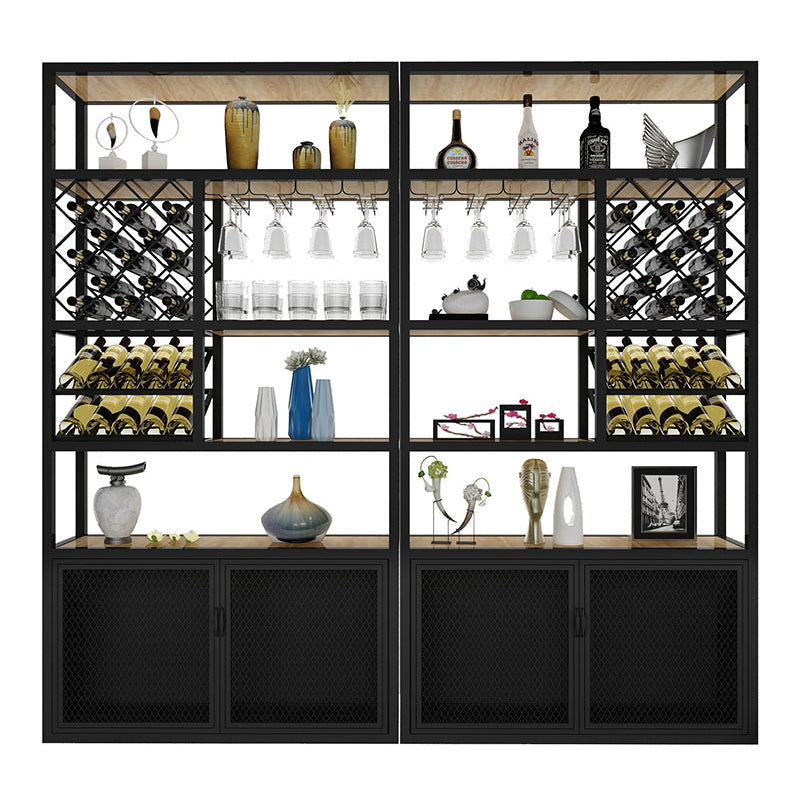 Industrial Freestanding Wine Bottle & Glass Rack Metal Bottle Holder with Shelf