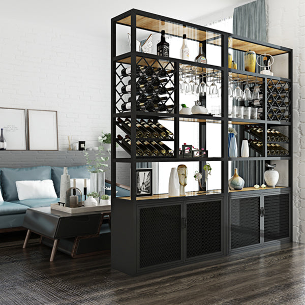 Industrial Freestanding Wine Bottle & Glass Rack Metal Bottle Holder with Shelf