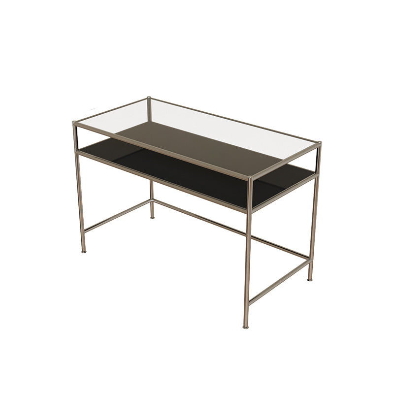 Contemporary Glass Writing Desk Rectangular Office Desk with Shelf