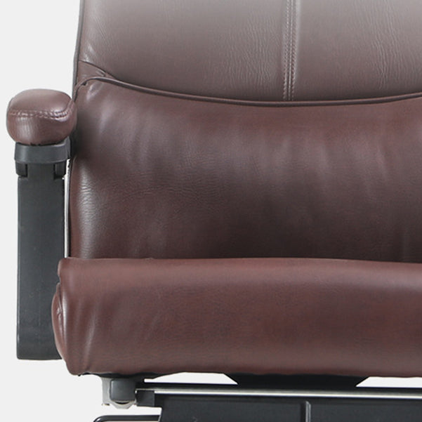 Contemporary Arm Chair Pillow Included Adjustable Seat Height Brown Leather Office Chair