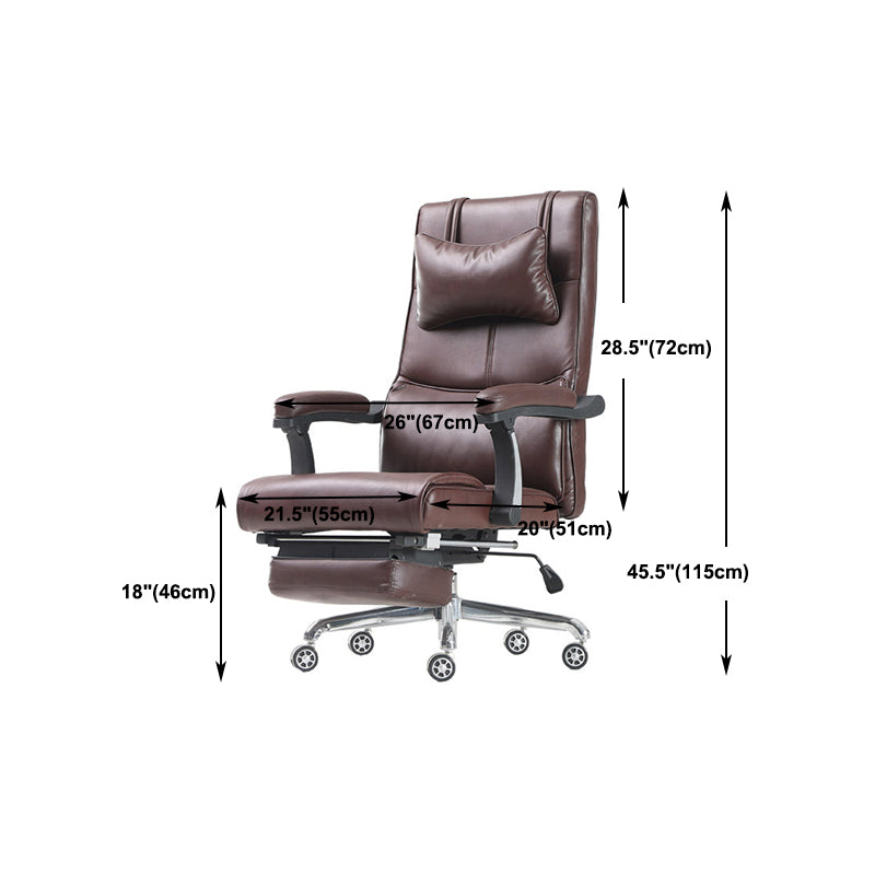 Contemporary Arm Chair Pillow Included Adjustable Seat Height Brown Leather Office Chair