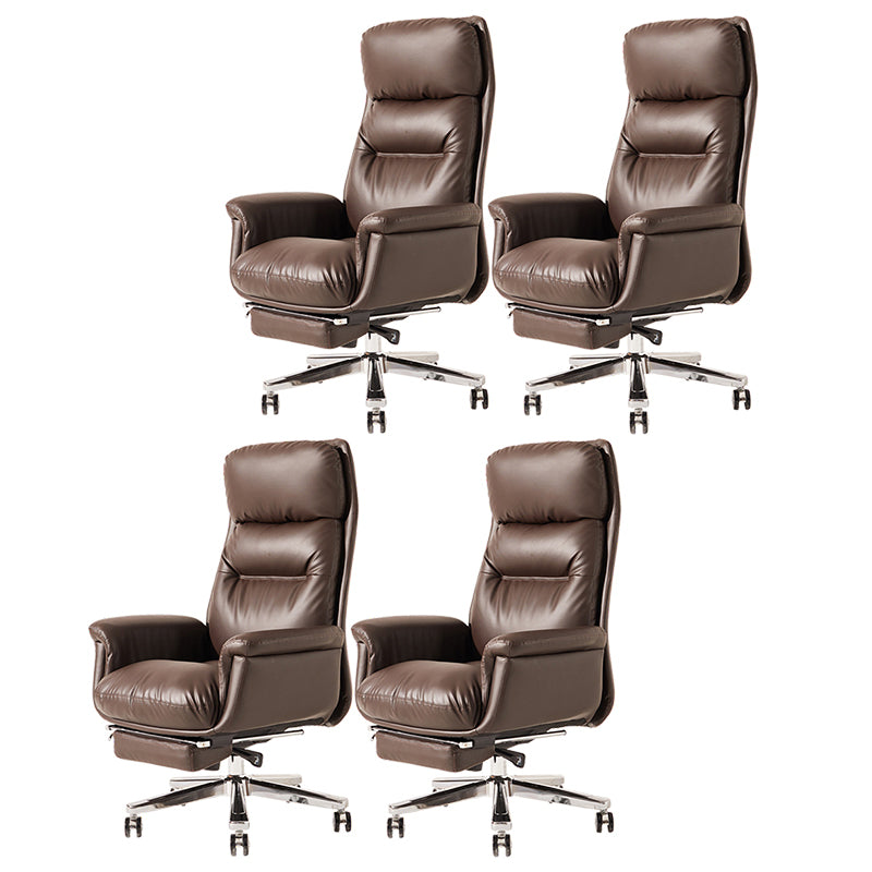 Contemporary Arm Chair Adjustable Seat Height Brown Leather Office Chair