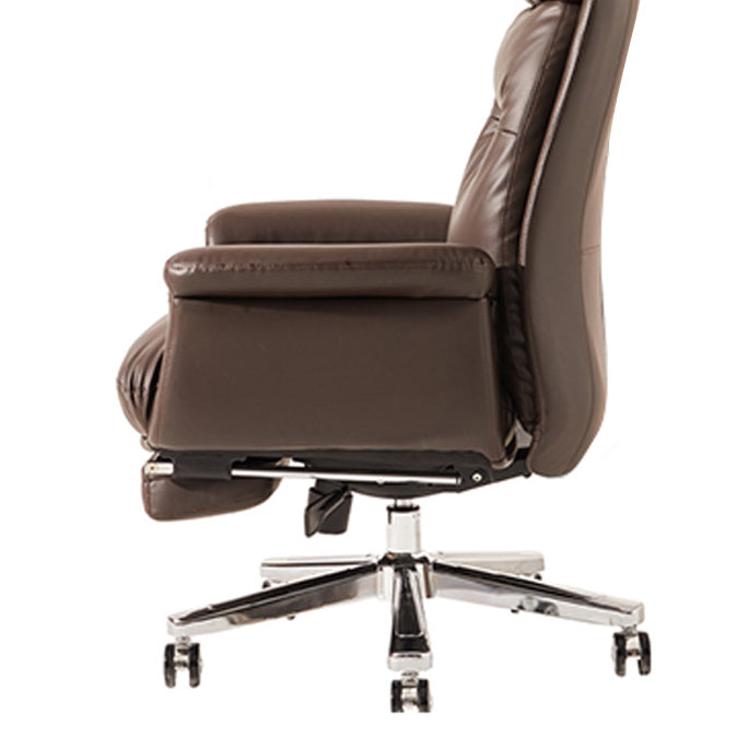 Contemporary Arm Chair Adjustable Seat Height Brown Leather Office Chair