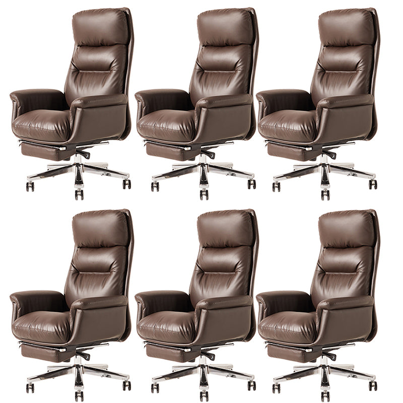 Contemporary Arm Chair Adjustable Seat Height Brown Leather Office Chair