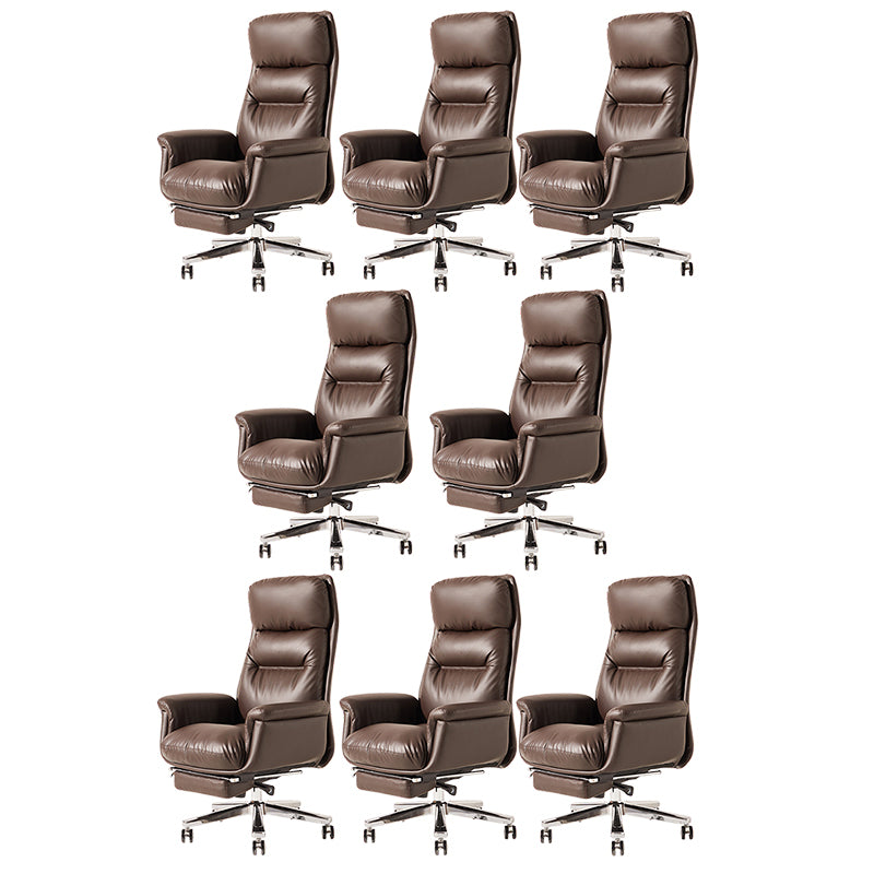 Contemporary Arm Chair Adjustable Seat Height Brown Leather Office Chair