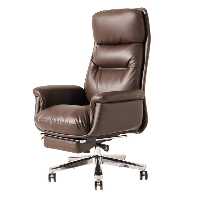 Contemporary Arm Chair Adjustable Seat Height Brown Leather Office Chair