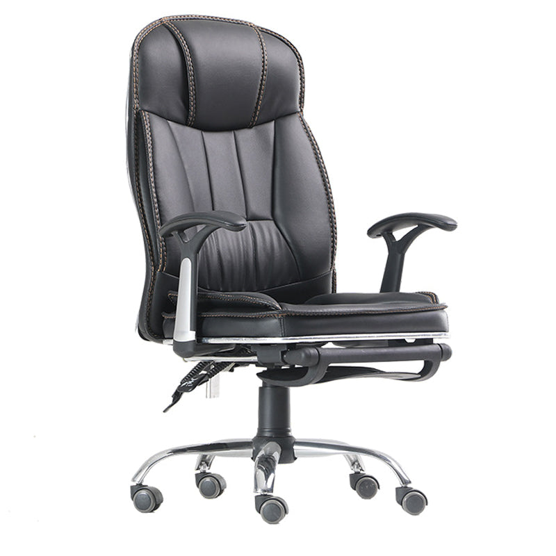 Contemporary Arm Chair Adjustable Seat Height Fixed Arms Black Leather Office Chair