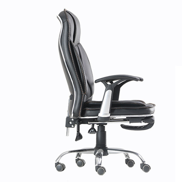 Contemporary Arm Chair Adjustable Seat Height Fixed Arms Black Leather Office Chair