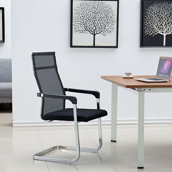 Contemporary Ergonomic Office Chair No Wheels Fixed Arms Task Chair