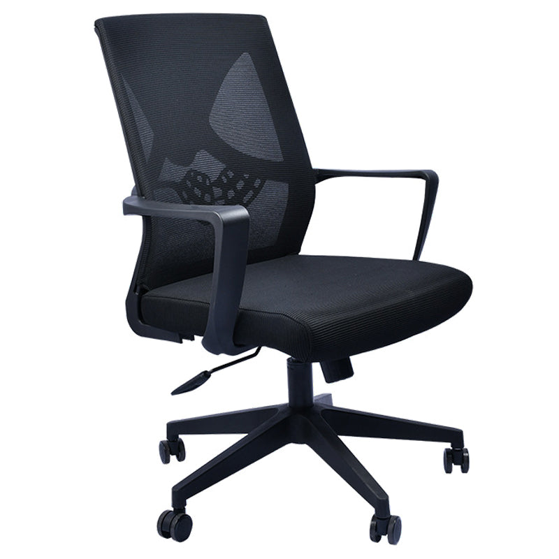 Contemporary Arm Chair Fixed Arms Plastic Lumbar Support Black Office Chair