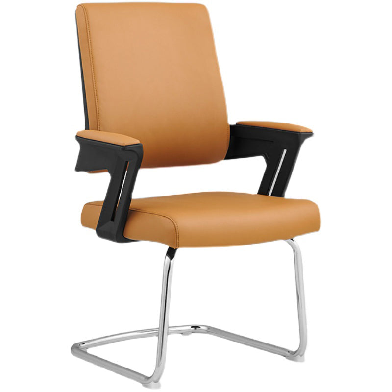 Contemporary No Wheels Office Chair Leather Orange Task High Back Chair