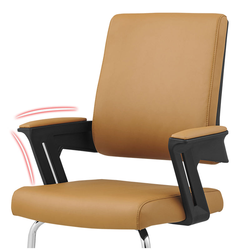 Contemporary No Wheels Office Chair Leather Orange Task High Back Chair