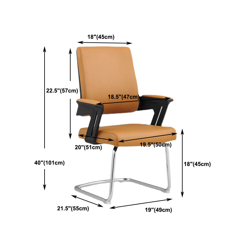 Contemporary No Wheels Office Chair Leather Orange Task High Back Chair