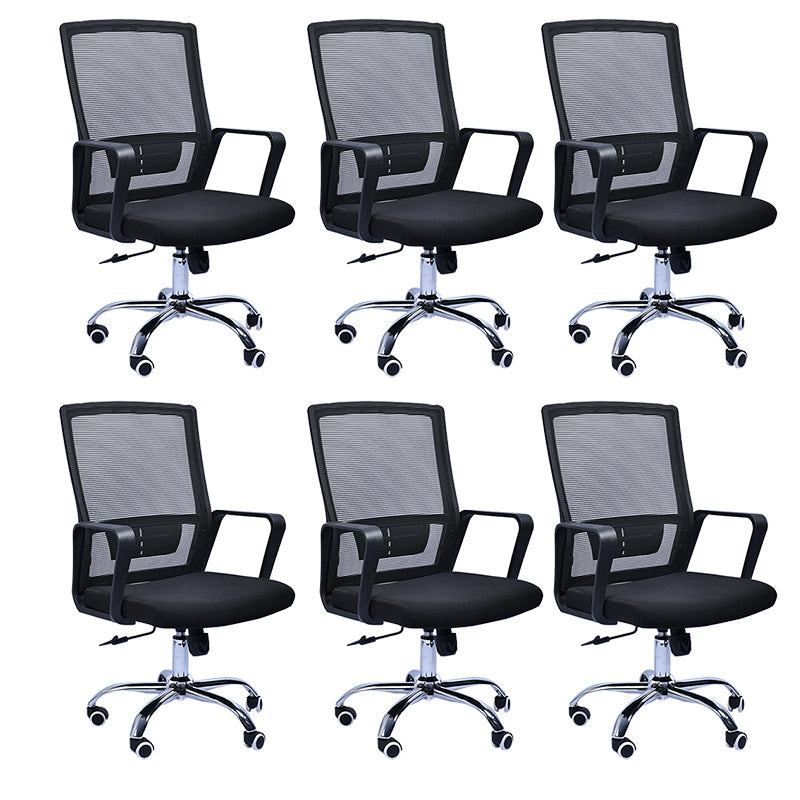 Contemporary Arm Chair Lumbar Support Fixed Arms with Wheels Office Chair